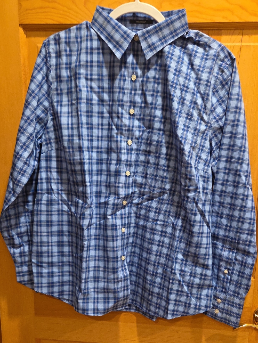 Lands' End Blue Plaid Button-Down Shirt